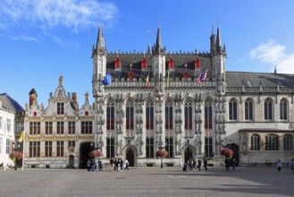 Historic Town Hall of Bruges on Castle Square, Stadhuis, (center of picture) as well as former