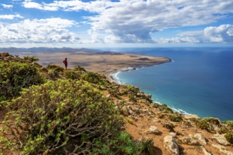 View from the Castillejo viewpoint from the Risco de Famara cliffs to the coast and the sea with