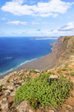 Castillejo viewpoint, view from the Risco de Famara cliffs to the coast and the sea with the Famara