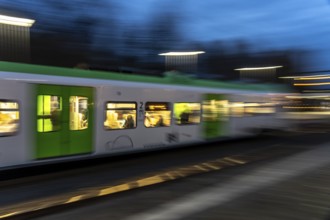 S-Bahn train on the way, at Essen-Steele tram station, North Rhine-Westphalia, Germany