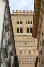 Mudéjar architecture of Torre de El Salvador church tower, city of Teruel, Aragon, Spain