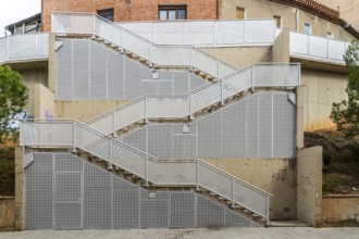 Metal staircase street climbing up steep hillside, city of Teruel, Aragon, Spain