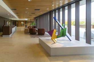 Modern interior of reception area, new Parador de Molina de Aragón, Guadalajara province,