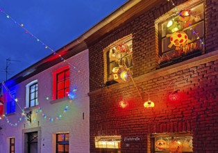 Tastefully decorated Tiefstraße in the evening for Martin's procession, Kempen, Lower Rhine, North