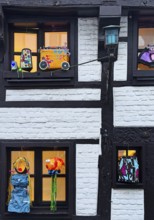 Decorated half-timbered house for the Martin train in Alte Schulstraße, historic old town, Kempen,