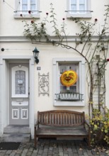 Decorated house façade for the traditional Martin procession in Tiefstraße, Altstadt, Kempen, Lower