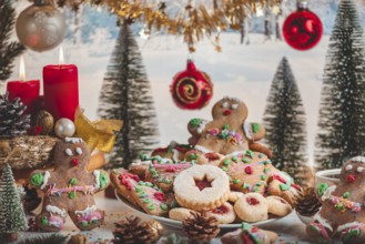 Festively decorated Christmas table with cookies and decorations