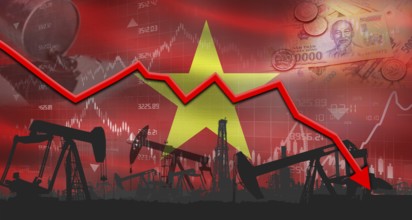 Fall oil price with Vietnamese flag on economic chart, Petrol crisis with Vietnamese flag on
