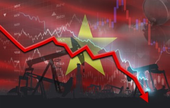 Crude crisis with Vietnamese flag on financial graph. Fall oil price with flag of Vietnam on