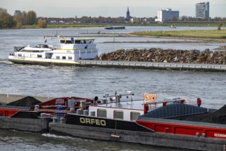 Dutch cargo ship Orfeo, brings power plant coal from the Netherlands to Mannheim, here on the Rhine