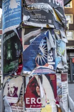 Advertising column for cultural projects, advertising for events, unkempt, torn and exfoliated