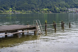 Badesteg am Ufer des Tegernsee, Bad Wiessee, Upper Bavaria, Bavaria, Germany