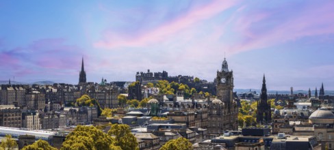 The Old and New Towns of Edinburgh panoramic skyline city view from Calton Hill. A Unesco site