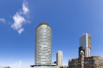 Panoramic view of Rotterdam Old Port and river promenade waterfront areas of Wilhelminakade and Kop