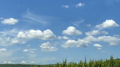 Cumulus clouds cluster clouds in front under blue sky, international
