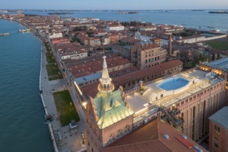 Hiltenhotel, Molino Stucky Hilton aerial view with the Giudecca Canal, Venice, Veneto, Italy