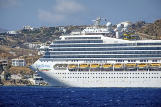 Mykonos, Cyclades, Greece - Cruise ship Costa Fortuna is in Mykonos port