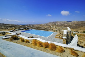 Ano Mera, Mykonos, Cyclades, Greece - Theme photo: vacation in Greece, sun loungers on the terrace