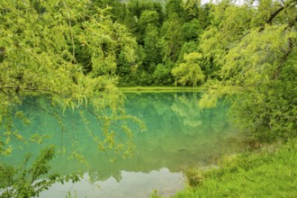 Landscape of Lake Elisabethsee on a rainy day in spring, Austria