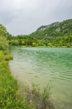 Landscape of Lake Elisabethsee on a rainy day in spring, Austria