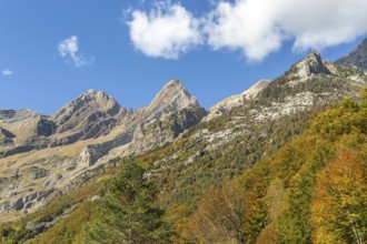 Mountain landscape view Ordesa y Monte Perdido National Park, Bielsa parador, Huesca province,