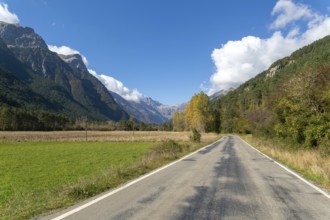 Road to Pyrenees mountains, Bielsa, Huesca province, Aragon, Spain - Ordesa y Monte Perdido,