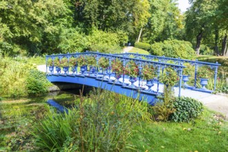 Fuchsia Bridge or Blue Bridge in Muskauer Park, UNESCO World Heritage Site, Bad Muskau, Upper