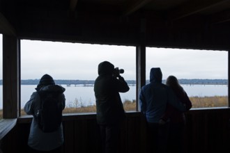 Bird watchers in the observation tower, Tister Bauernmoor, Tiste, Samtgemeinde Sittensen, Lower