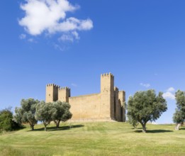 Historic walls and towers of Castillo de Sádaba, Sadaba castle, Zaragoza province, Aragon, Spain