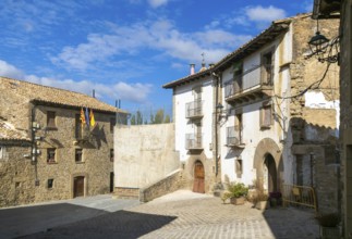 Buildings in the medieval village of Longás, Val d'Onsella, Zaragoza province, Aragon, Spain