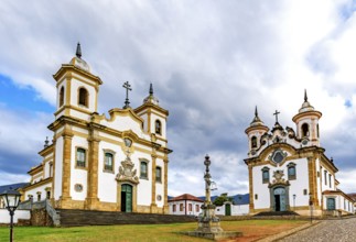 The central square of the city of Mariana in Minas Gerais, surrounded by historic Baroque churches,