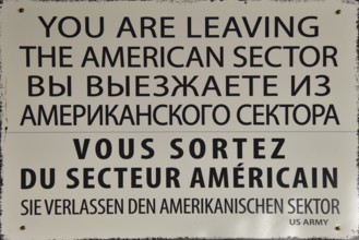 Old sign on the border of West Berlin and East Berlin, during the Cold War, Berlin, Germany