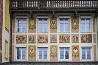 Fassade mit Lüftlmalerei, Kapellengasteig, Bad Tölz, Upper Bavaria, Bavaria, Germany