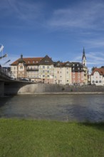 River Isar, Old Town with Church of St. Mariä Himmelfahrt, Bad Tölz, Upper Bavaria, Bavaria,