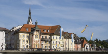 Old town with church St. Mariä Himmelfahrt, Bad Tölz, Upper Bavaria, Bavaria, Germany