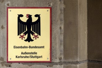 Federal Railway Authority sign. Federal Railway Authority (EBA) building with the national emblem