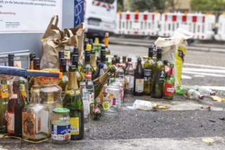 Disposable bottles stored at a collection container for used glass. Stuttgart, Baden-Württemberg,