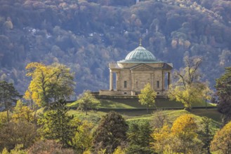 View from the Egelseer Heide to the grave chapel in Württemberg. Landscape around the tourist