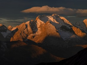Mountain landscape, morning light, cloud atmosphere, autumn, aerial view, Giau Pass, view of