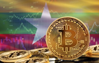 Investors in cryptocurrency and Blockchain Technology in Myanmar, Concept. Bitcoin with Myanmar