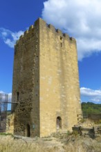 Castle tower in medieval village of Uncastillo, Cinco Villas, Zaragoza province, Aragon, Spain