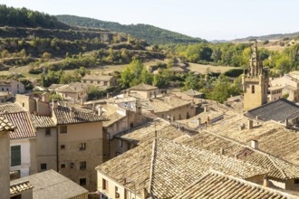 Rooftops of medieval village of Uncastillo, Cinco Villas, Zaragoza province, Aragon, Spain