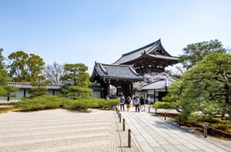 Rock garden, Zen garden at the entrance to the Goths, Ninna-ji Temple, in spring, Kyoto, Japan