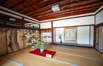Interior, traditional Japanese architecture with tatami mats, Ninna-ji, Buddhist temple complex,