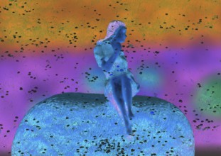 Miniature figure woman in studio, alienation, North Rhine-Westphalia, Germany