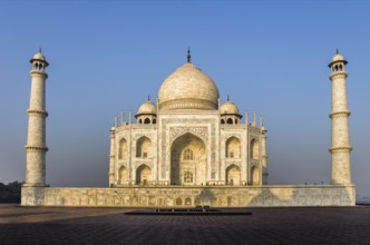 Taj Mahal after sunrise, most famous building of the Mughal period in Agra