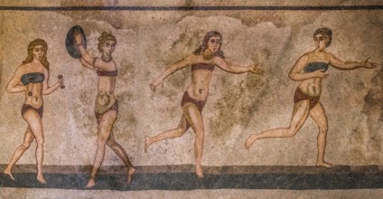 The bikini girls, sportswomen, mosaic floor, late Roman luxury villa from the 3rd - 4th century,