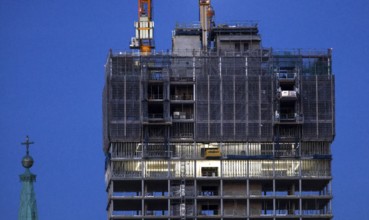 St. Mary's Church, The Berlinian skyscraper construction site at Alexanderplatz, Berlin, 06.11