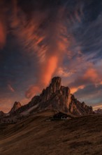 Dawn, clouds, sunrise, mountains, autumn, mountain hut, Giau Pass, Dolomites, Italy
