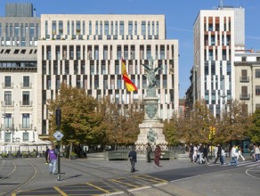 Busy city square and focal point, Plaza de España, city centre of Zaragoza, Aragon, Spain
